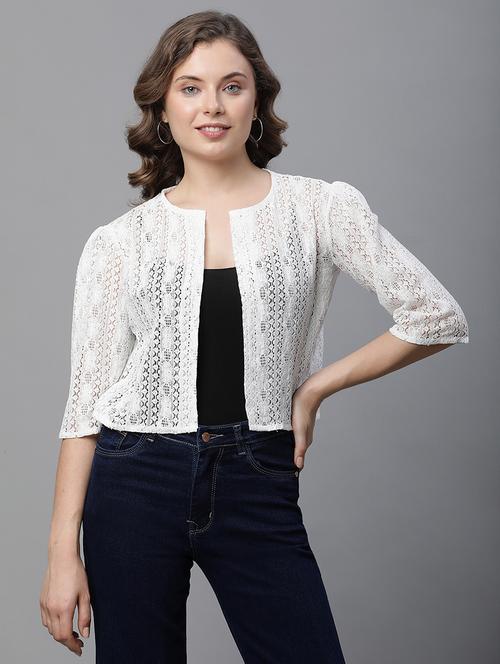 women solid lace detailed shrug - 21615333 - Very Small Image - 1