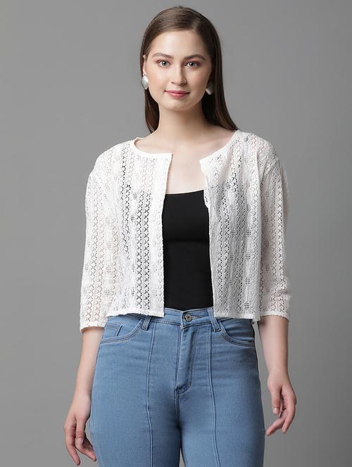 women solid lace detailed shrug - 21615335 - Very Small Image - 1