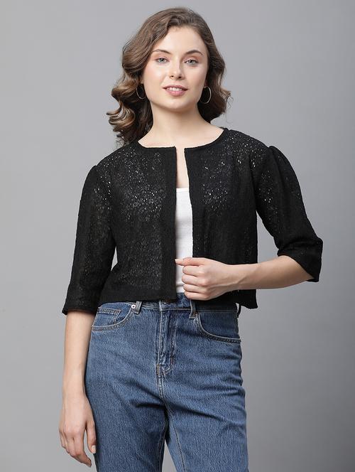 women solid lace detailed shrug - 21615354 - Very Small Image - 1
