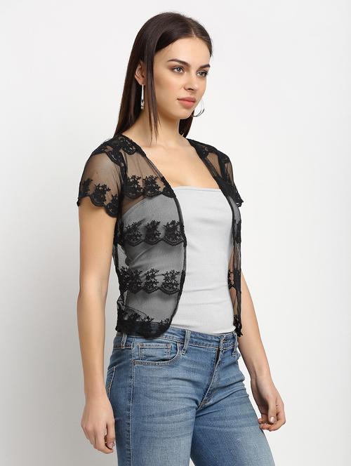 women solid lace detailed shrug - 21615366 - Very Small Image - 1