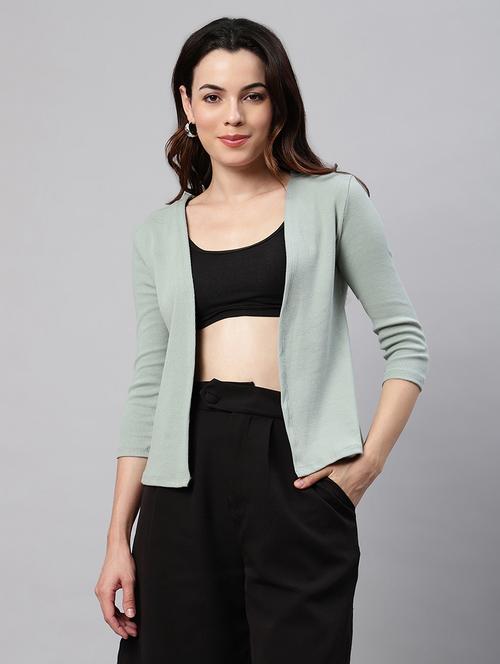 women solid long sleeve regular shrug - 21615378 - Very Small Image - 1