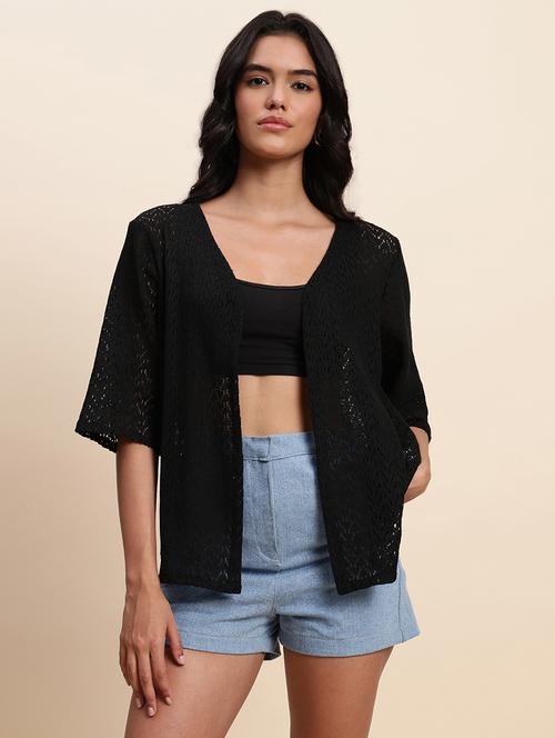 women solid lace detailed shrug - 21615390 - Very Small Image - 1