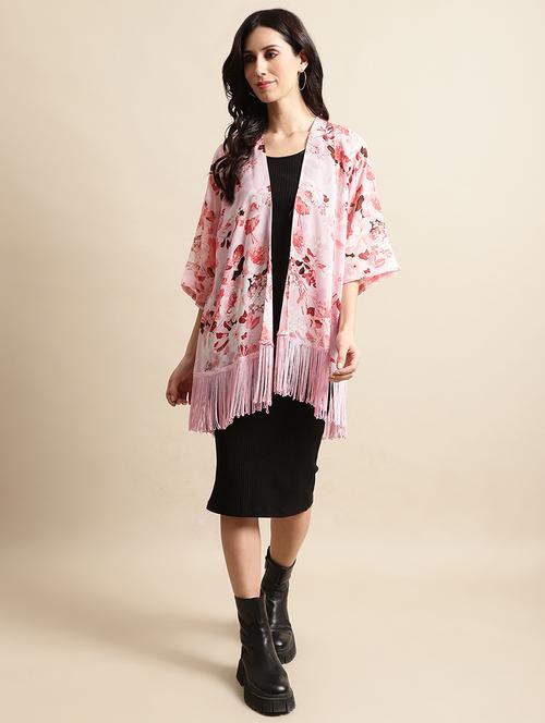 women pink floral printed regular shrug - 21615395 - Very Small Image - 1