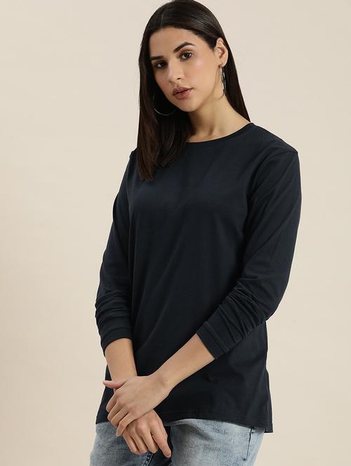 women round neck solid regular t-shirt - 21615476 - Very Small Image - 1