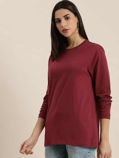 women solid round neck long sleeves t-shirt - 21615481 - Very Small Image - 1