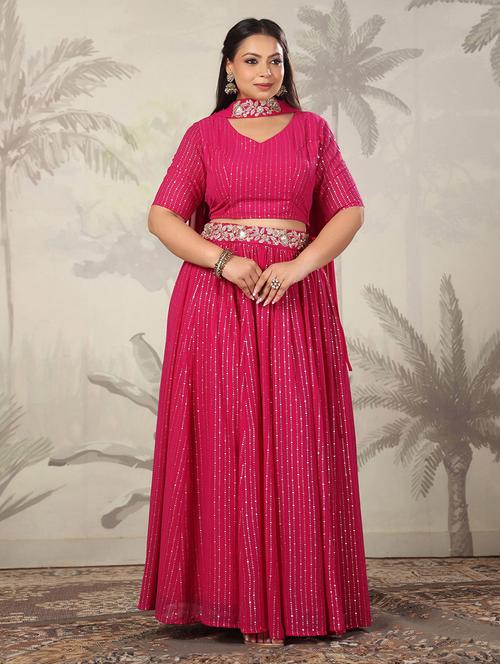 women pink  foil printed  flared stitched lehenga - 21617158 - Very Small Image - 1