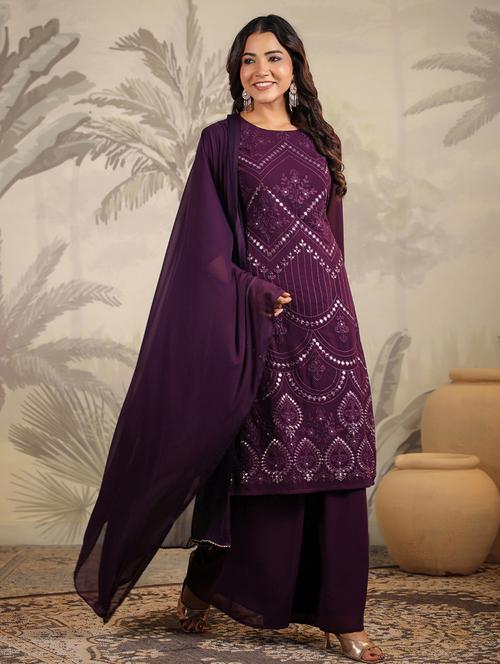 women embroidered three quarter sleeve kurta palazzo set - 21617177 - Very Small Image - 1