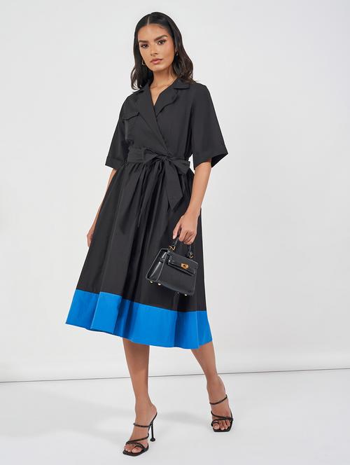 women black solid short sleeve wrap dress - 21618073 - Very Small Image - 1