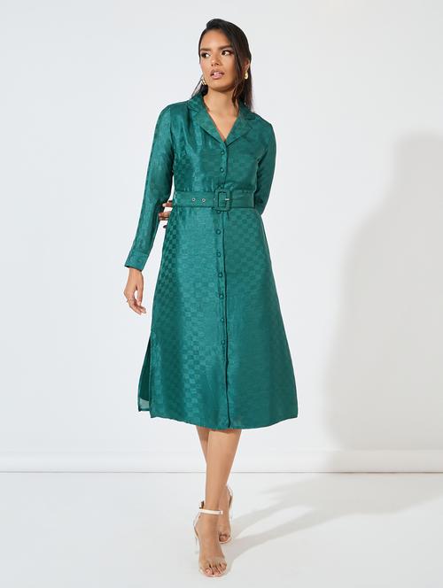 women green self design shirt dress - 21618076 - Very Small Image - 1