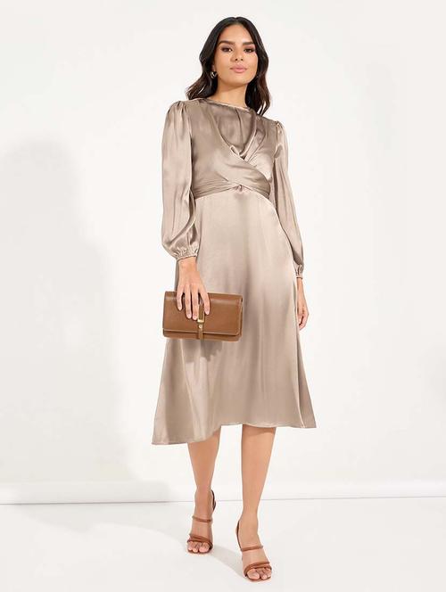 women gold solid a-line dress - 21618091 - Very Small Image - 1