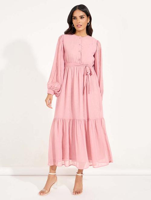 women pink solid tiered dress - 21618095 - Very Small Image - 1