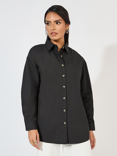 black cotton regular shirt - 21618150 - Very Small Image - 1