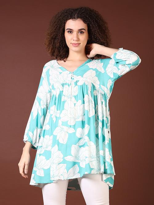 women floral printed v neck flared kurti - 21618723 - Very Small Image - 1