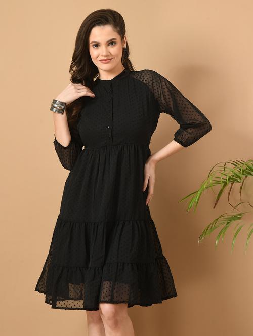 women self design three quarter sleeves tiered dress - 21619572 - Very Small Image - 1