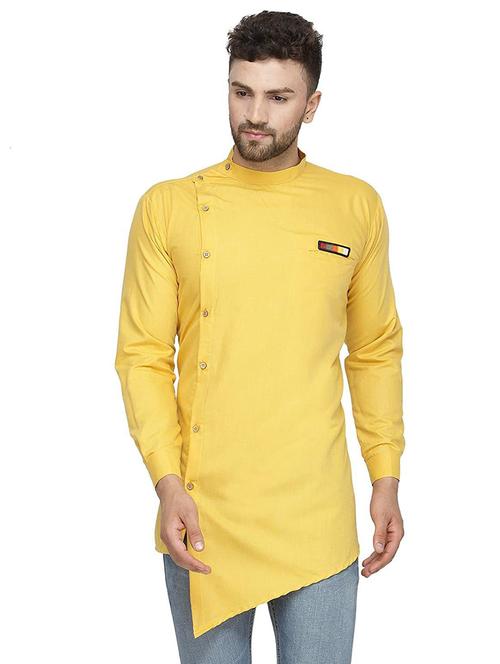 men overlap neck solid asymmetric kurta - 21620896 - Very Small Image - 1