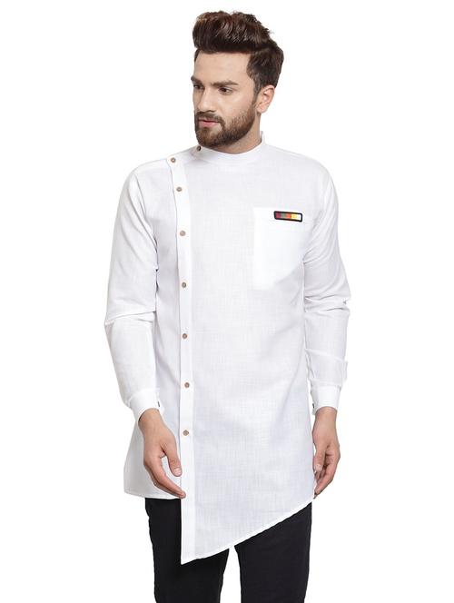 men overlap neck solid asymmetric kurta - 21620897 - Very Small Image - 1
