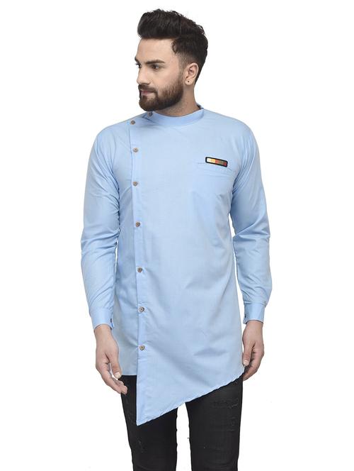 men overlap neck solid asymmetric kurta - 21620898 - Very Small Image - 1