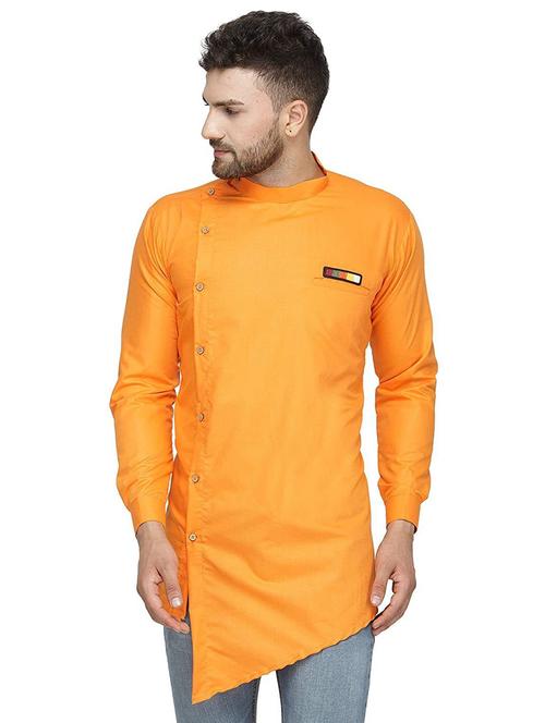 men overlap neck solid asymmetric kurta - 21620901 - Very Small Image - 1