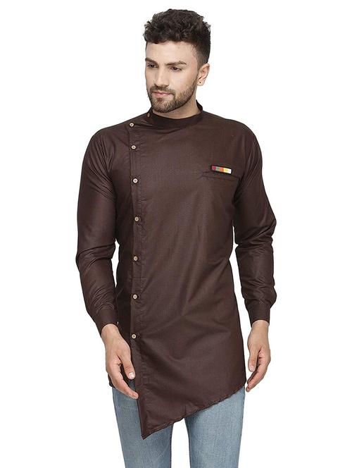 men overlap neck solid asymmetric kurta - 21620905 - Very Small Image - 1