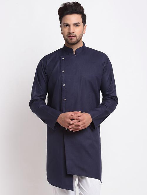 men mandarin neck solid asymmetric kurta - 21620922 - Very Small Image - 1