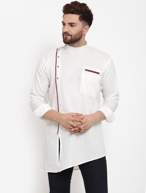 men overlap neck solid asymmetric kurta - 21620944 - Very Small Image - 1