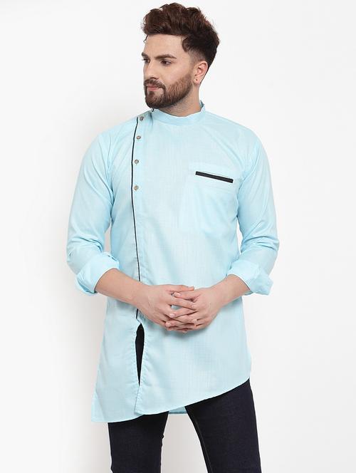 men overlap neck solid asymmetric kurta - 21620945 - Very Small Image - 1