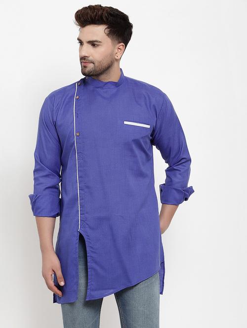 men overlap neck solid asymmetric kurta - 21620946 - Very Small Image - 1