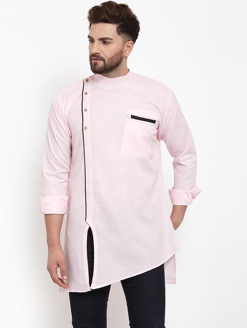 men overlap neck solid asymmetric kurta - 21620947 - Very Small Image - 1