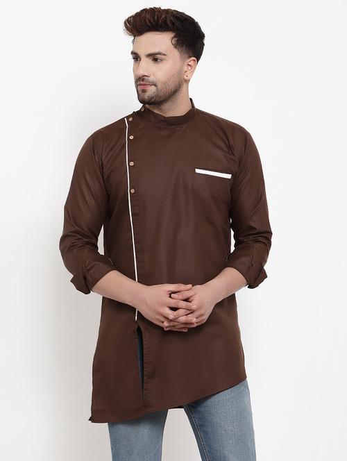 men overlap neck solid asymmetric kurta - 21620950 - Very Small Image - 1