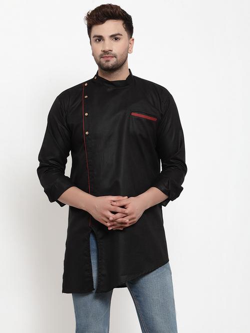 men overlap neck solid asymmetric kurta - 21620951 - Very Small Image - 1
