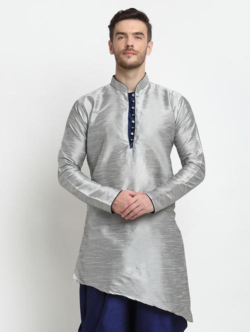 men mandarin neck solid asymmetric kurta - 21620954 - Very Small Image - 1