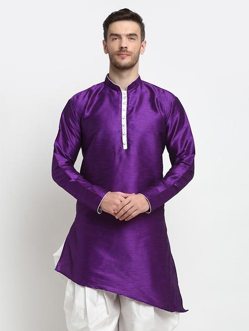 men mandarin neck solid asymmetric kurta - 21620955 - Very Small Image - 1