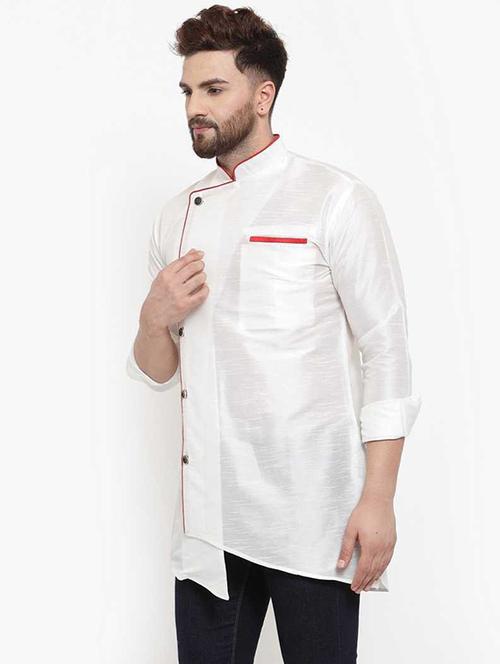 men overlap neck solid asymmetric kurta - 21620964 - Very Small Image - 1
