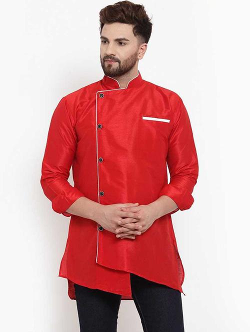 men overlap neck solid asymmetric kurta - 21620966 - Very Small Image - 1