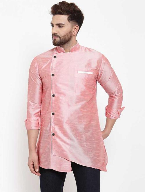 men overlap neck solid asymmetric kurta - 21620967 - Very Small Image - 1