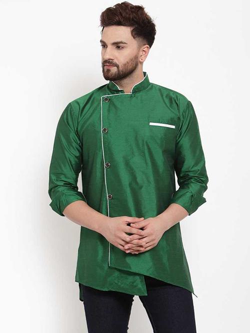 men overlap neck solid asymmetric kurta - 21620970 - Very Small Image - 1