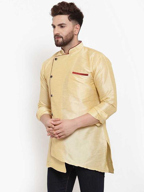 men overlap neck solid asymmetric kurta - 21620971 - Very Small Image - 1