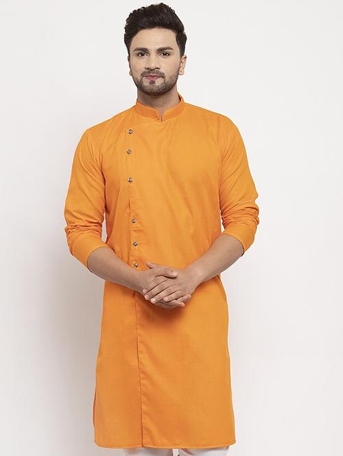 men overlap neck solid long kurta - 21620987 - Very Small Image - 1