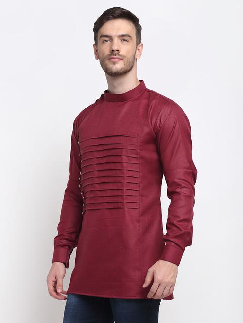 men overlap neck solid short kurta - 21620996 - Very Small Image - 1