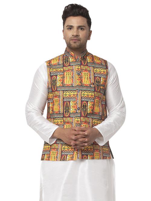 men mandarin neck printed nehru jacket - 21621026 - Very Small Image - 1