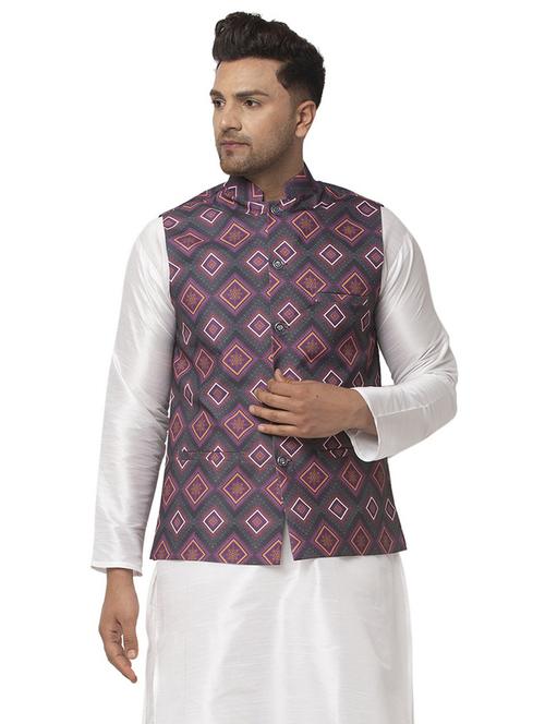 men mandarin neck printed nehru jacket - 21621027 - Very Small Image - 1
