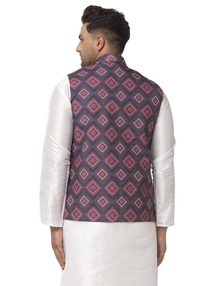 men mandarin neck printed nehru jacket - 21621027 - Standard Image - 2