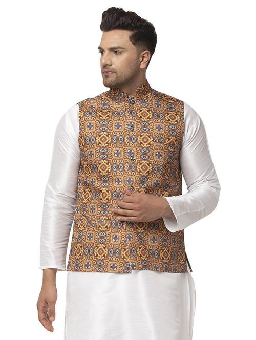 men mandarin neck printed nehru jacket - 21621032 - Very Small Image - 1