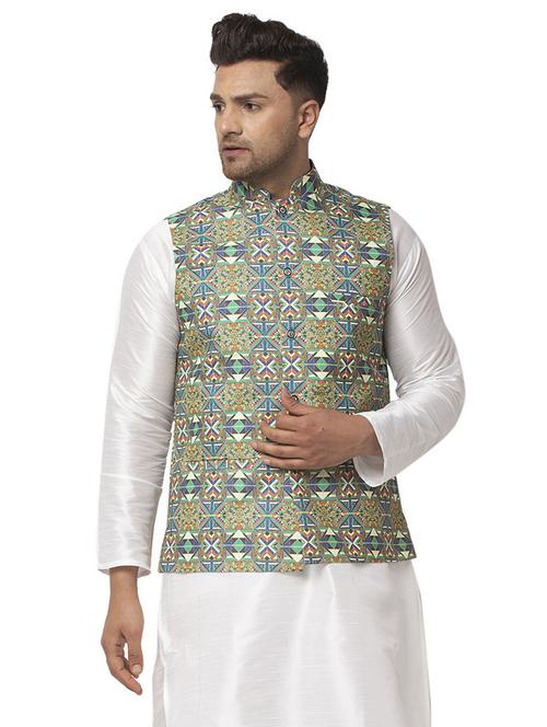 men mandarin neck printed nehru jacket - 21621035 - Very Small Image - 1