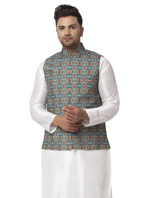 men mandarin neck printed nehru jacket - 21621036 - Very Small Image - 1