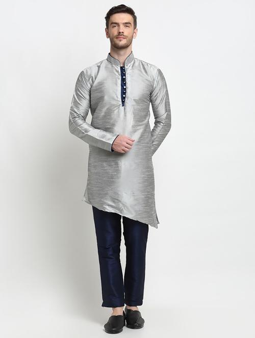 men solid asymmetric kurta pyjama ethnic wear set - 21621508 - Very Small Image - 1