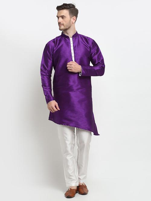 men solid asymmetric kurta pyjama ethnic wear set - 21621509 - Very Small Image - 1