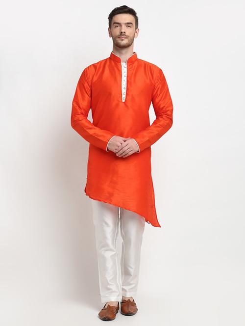 men solid asymmetric kurta pyjama ethnic wear set - 21621518 - Very Small Image - 1
