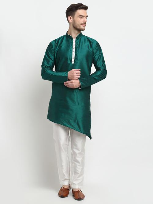 men solid asymmetric kurta pyjama ethnic wear set - 21621521 - Very Small Image - 1