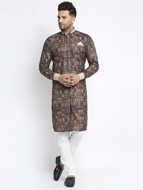 men printed kurta churidar ethnic wear set - 21621636 - Very Small Image - 1